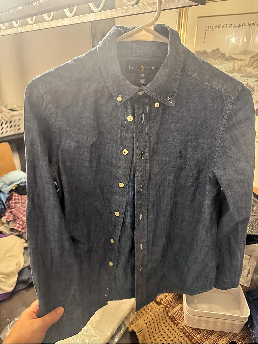 Ralph Lauren Cotton Chambray Button-Down Shirt Blue Medium boys